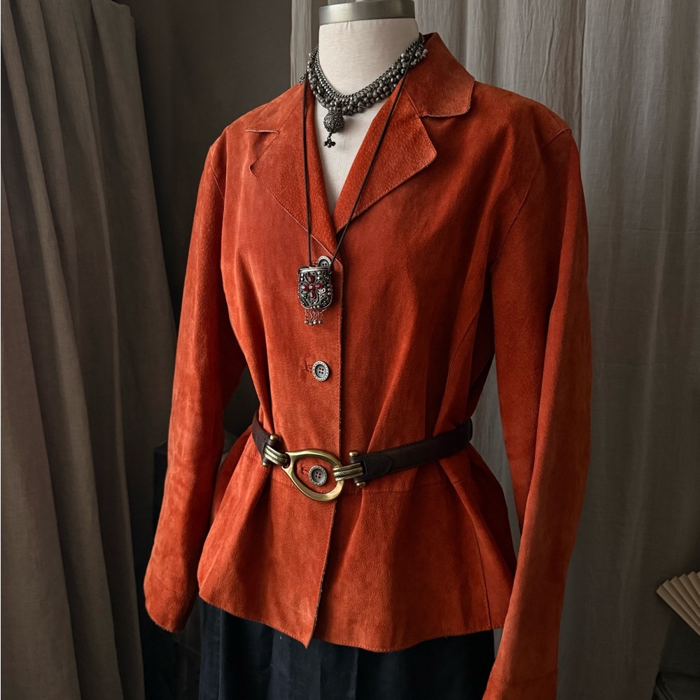 Orange rust colored suede 100% leather boho blazer jacket western boho bohemian